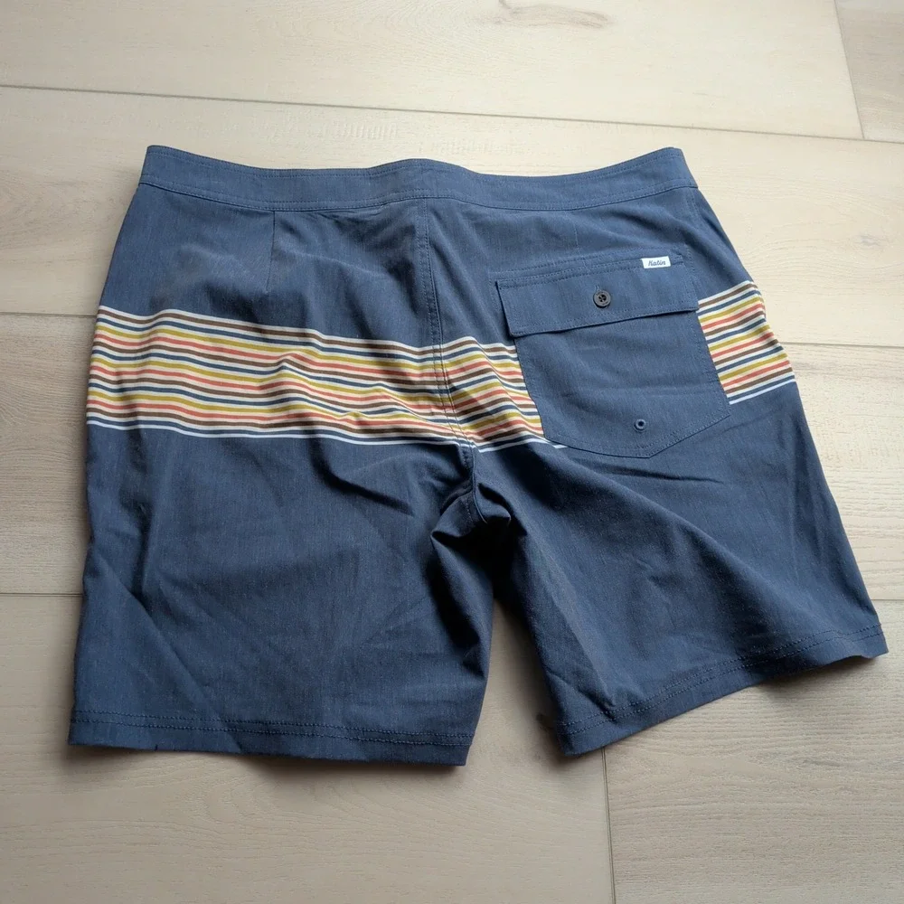 Katin‎ Board Shorts Mens 36 Blue Striped Retro Surf Trunks Swim Beach